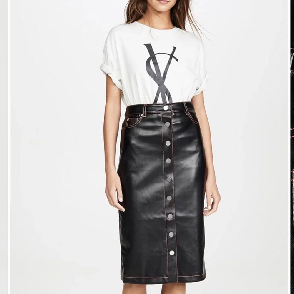 Proenza Schouler NEW Leather Midi Skirt. Black brown top stitching. Sz 2
